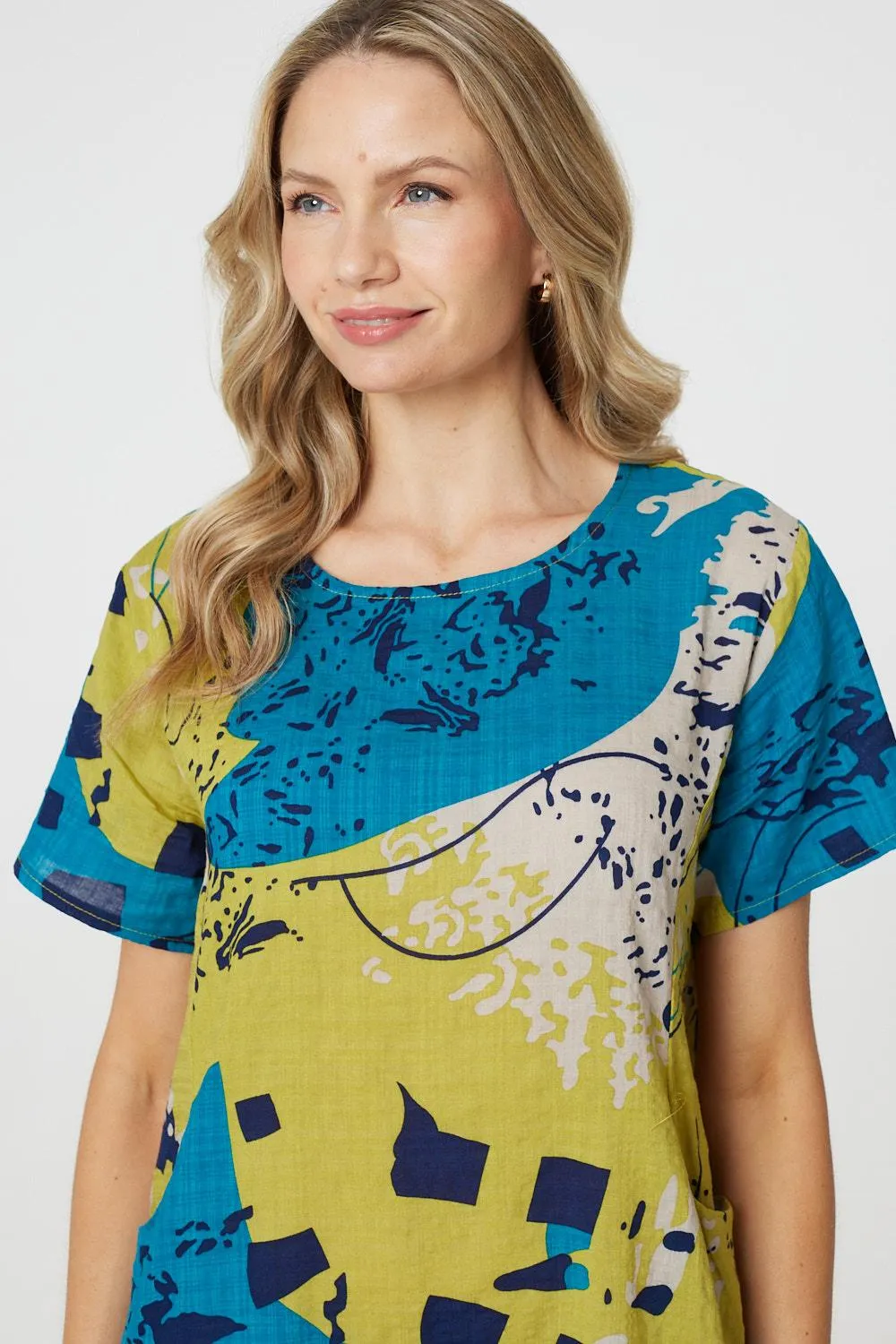 Abstract Print Short Sleeve Shift Dress