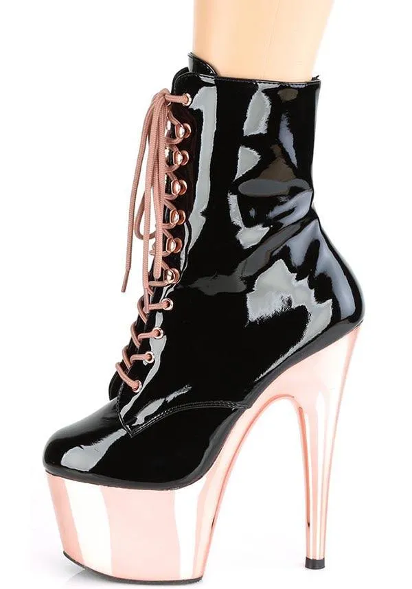 ADORE-1020 [Black Patent/Rose Gold Chrome] | PLATFORM BOOTS [PREORDER]