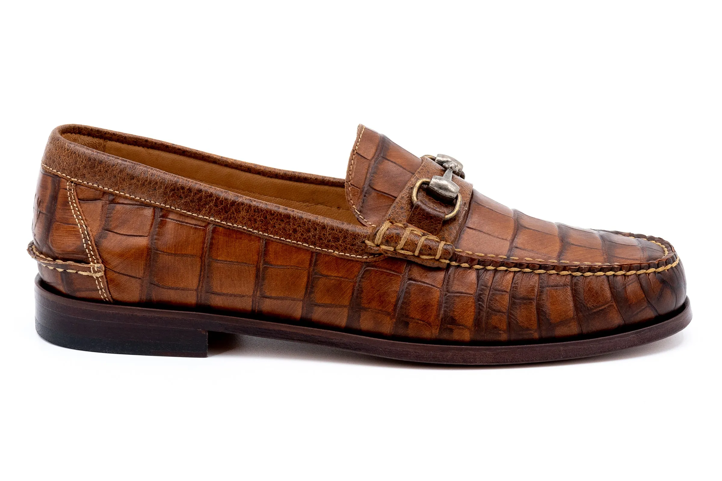 All American Alligator Grain Horse Bit Loafers - Chestnut