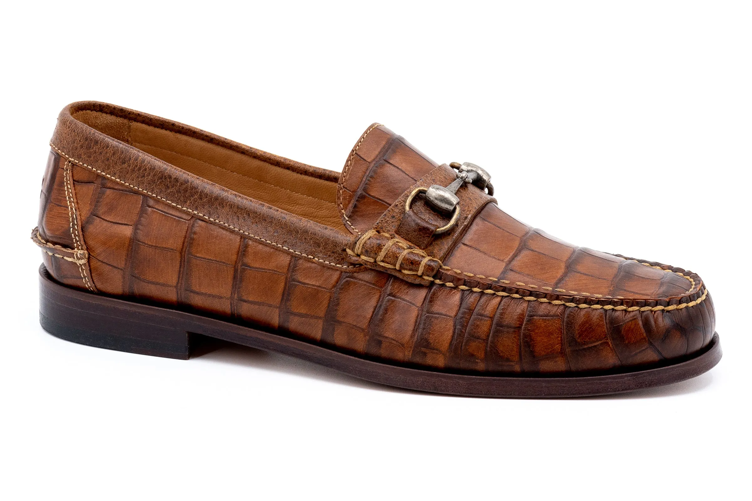 All American Alligator Grain Horse Bit Loafers - Chestnut