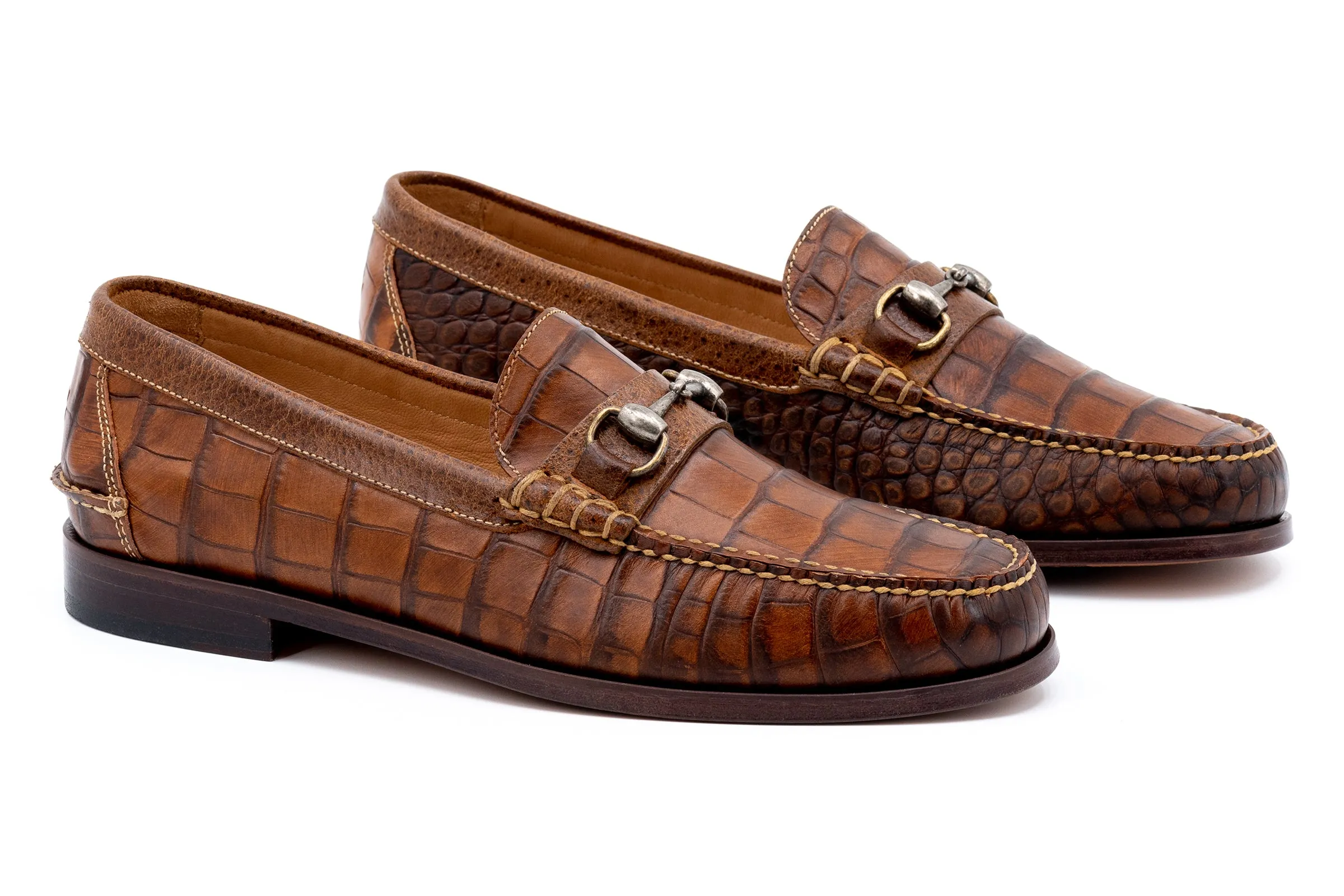 All American Alligator Grain Horse Bit Loafers - Chestnut