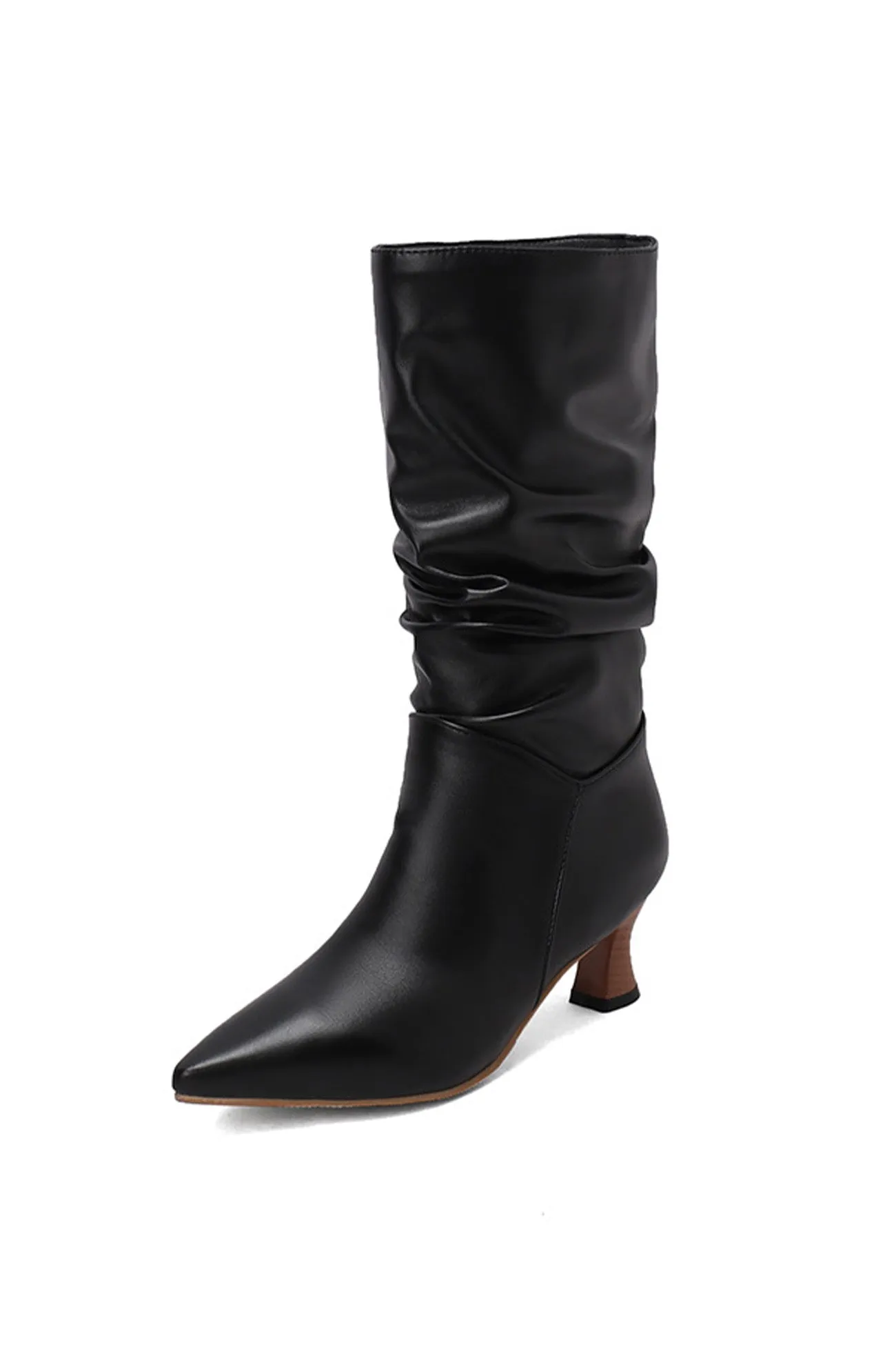 Amozae-Pointed Toe Pleated Knee High Boots