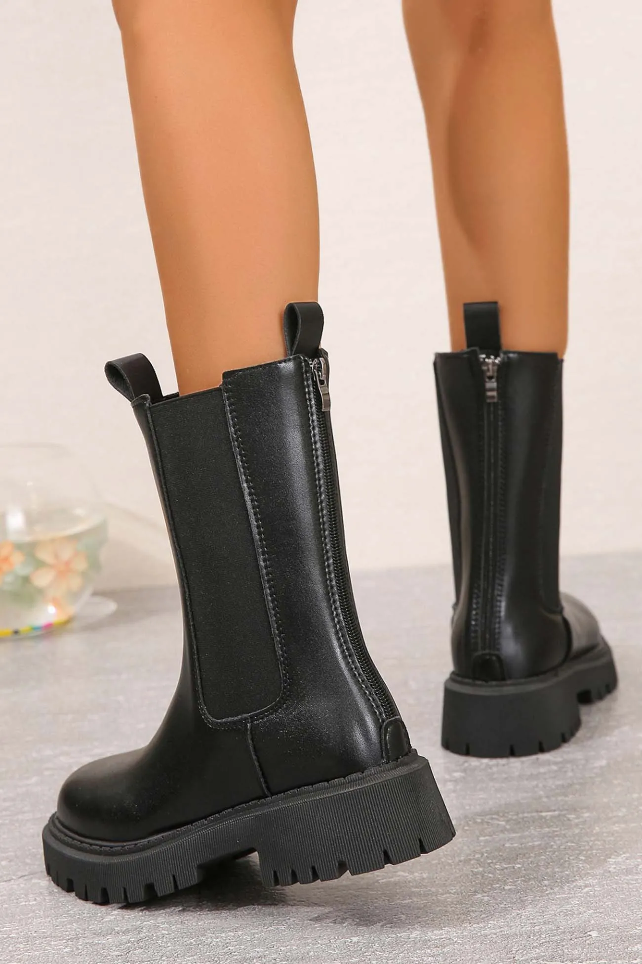 Amozae-Solid Color Mid-Calf Platform Boots