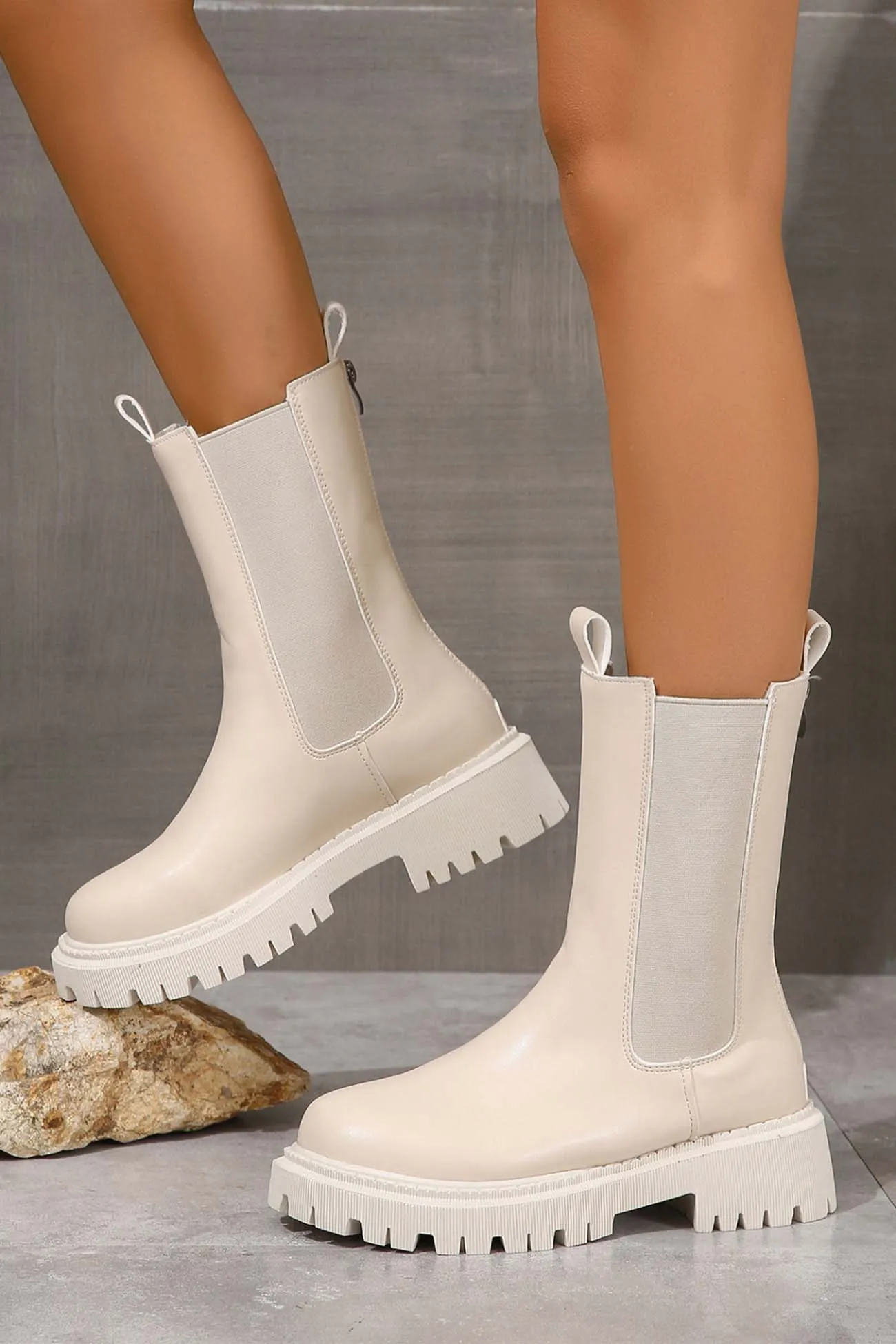 Amozae-Solid Color Mid-Calf Platform Boots