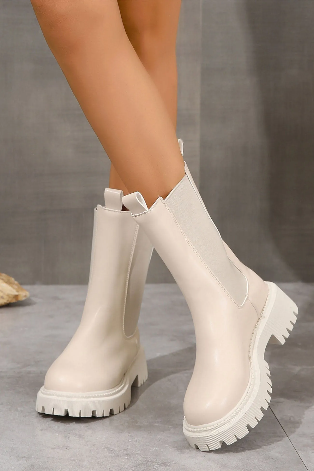 Amozae-Solid Color Mid-Calf Platform Boots