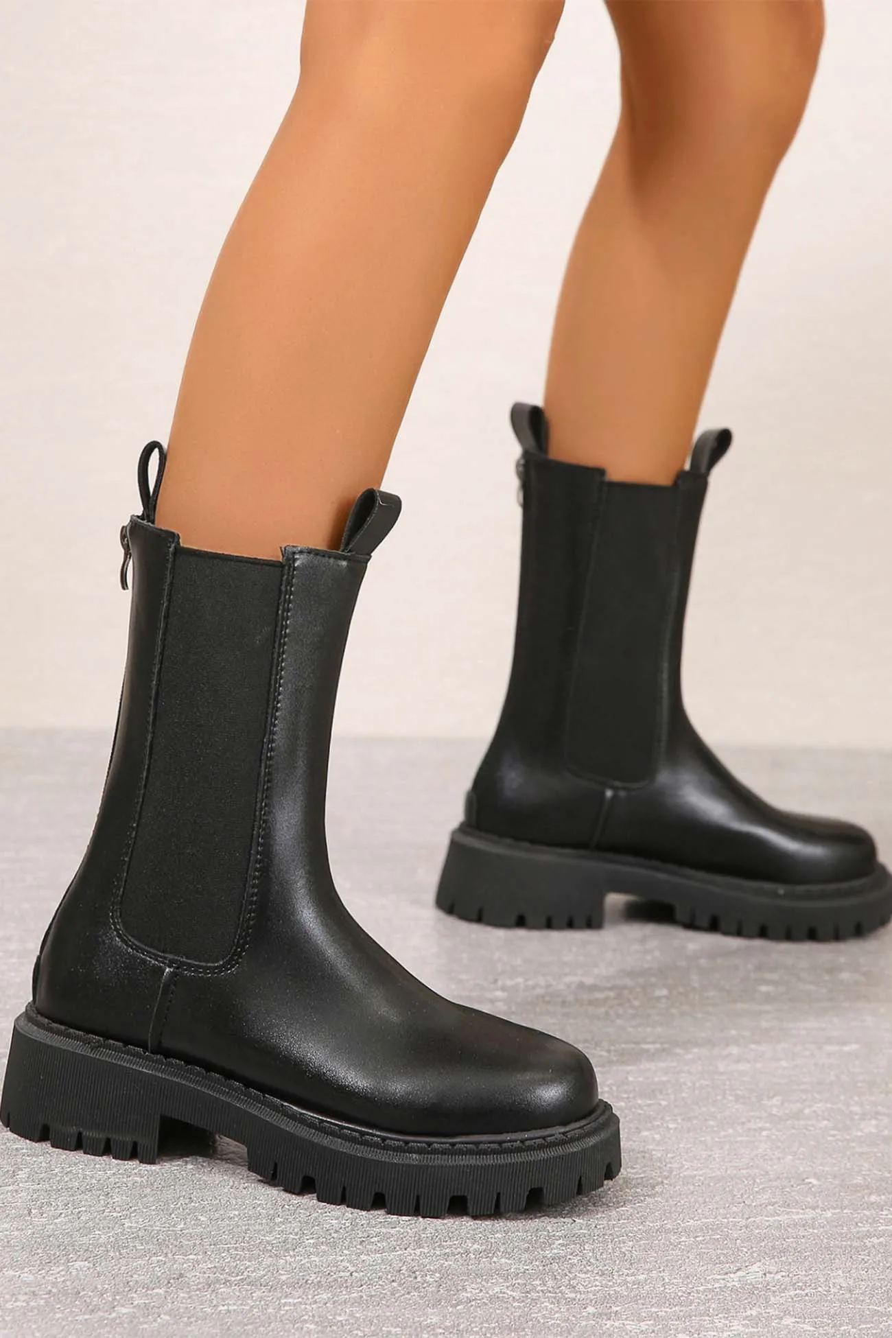 Amozae-Solid Color Mid-Calf Platform Boots