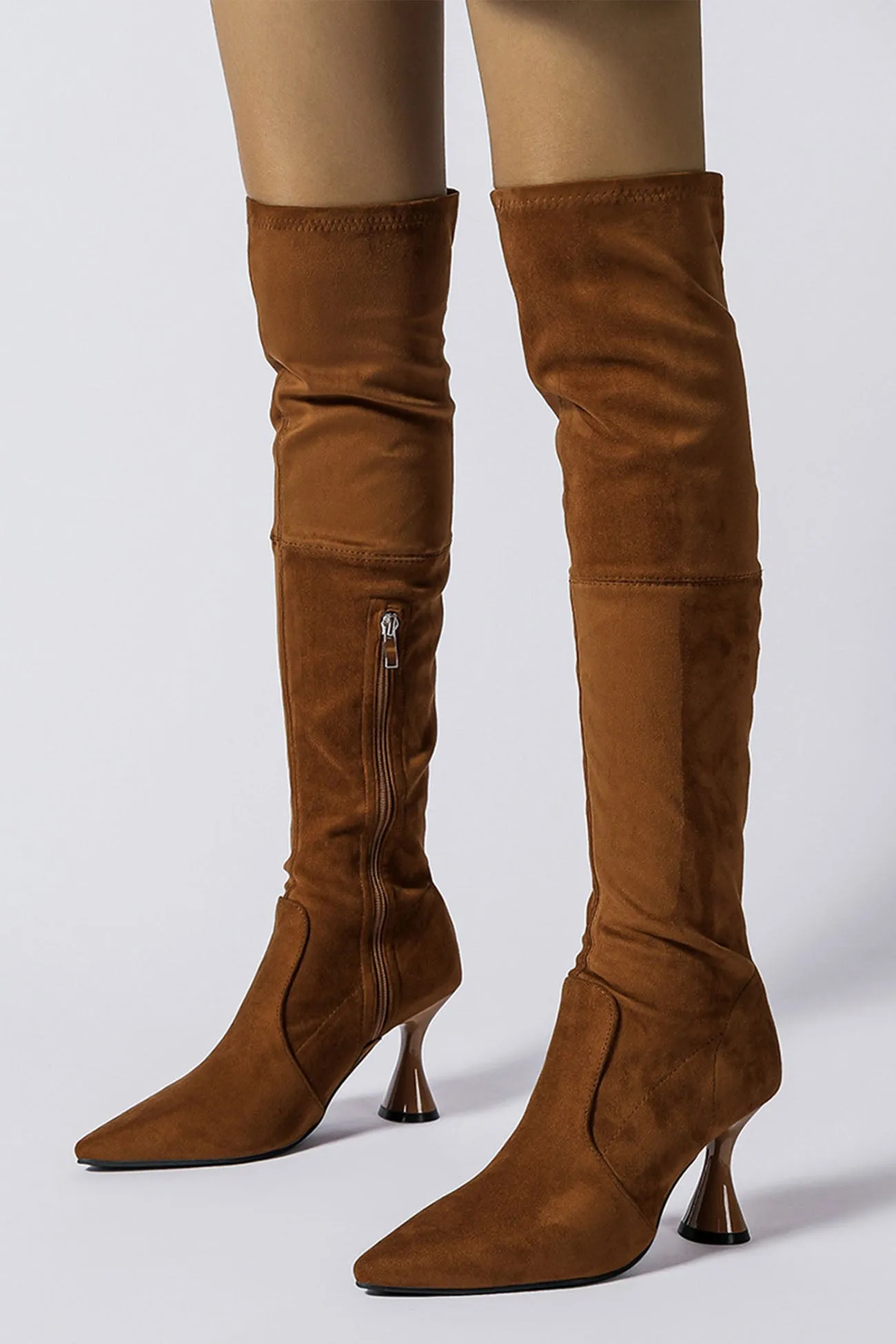 Amozae-Suede Pointed Toe Patchwork Stretchy Over the Knee Boots