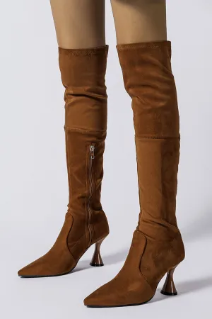 Amozae-Suede Pointed Toe Patchwork Stretchy Over the Knee Boots