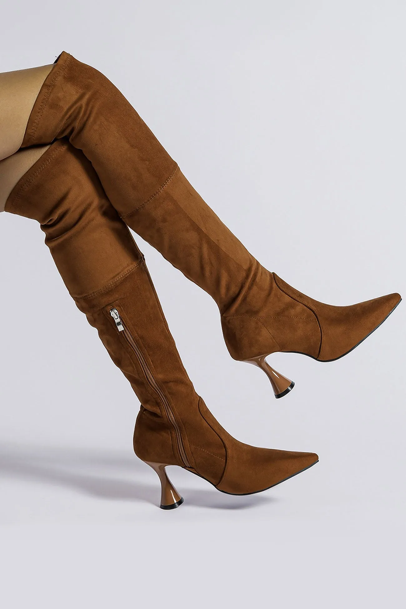 Amozae-Suede Pointed Toe Patchwork Stretchy Over the Knee Boots