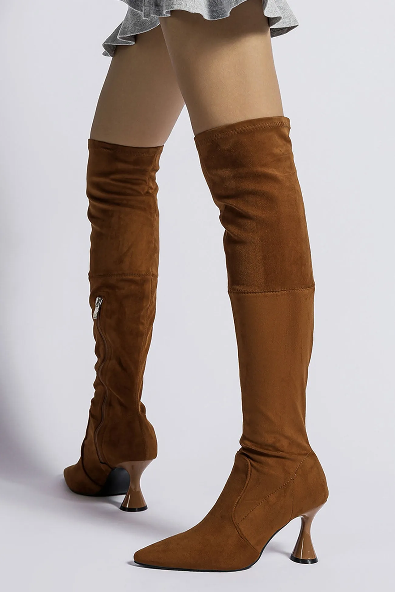 Amozae-Suede Pointed Toe Patchwork Stretchy Over the Knee Boots