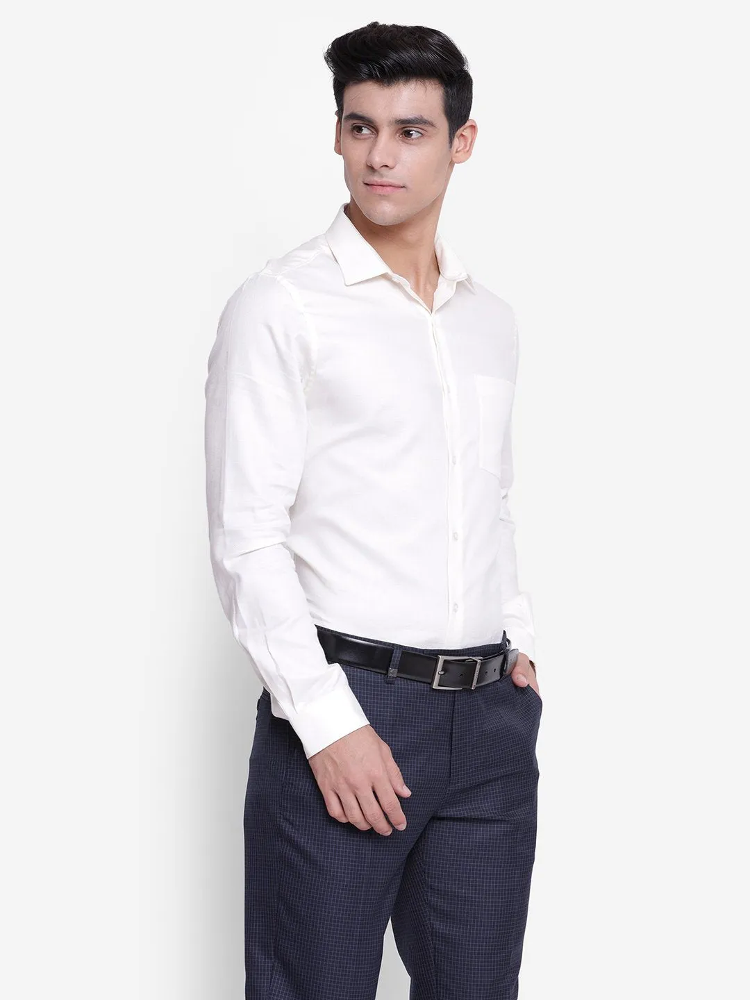 Anti-Bacterial Men Slim Fit Solid Spread Collar Formal White Shirt