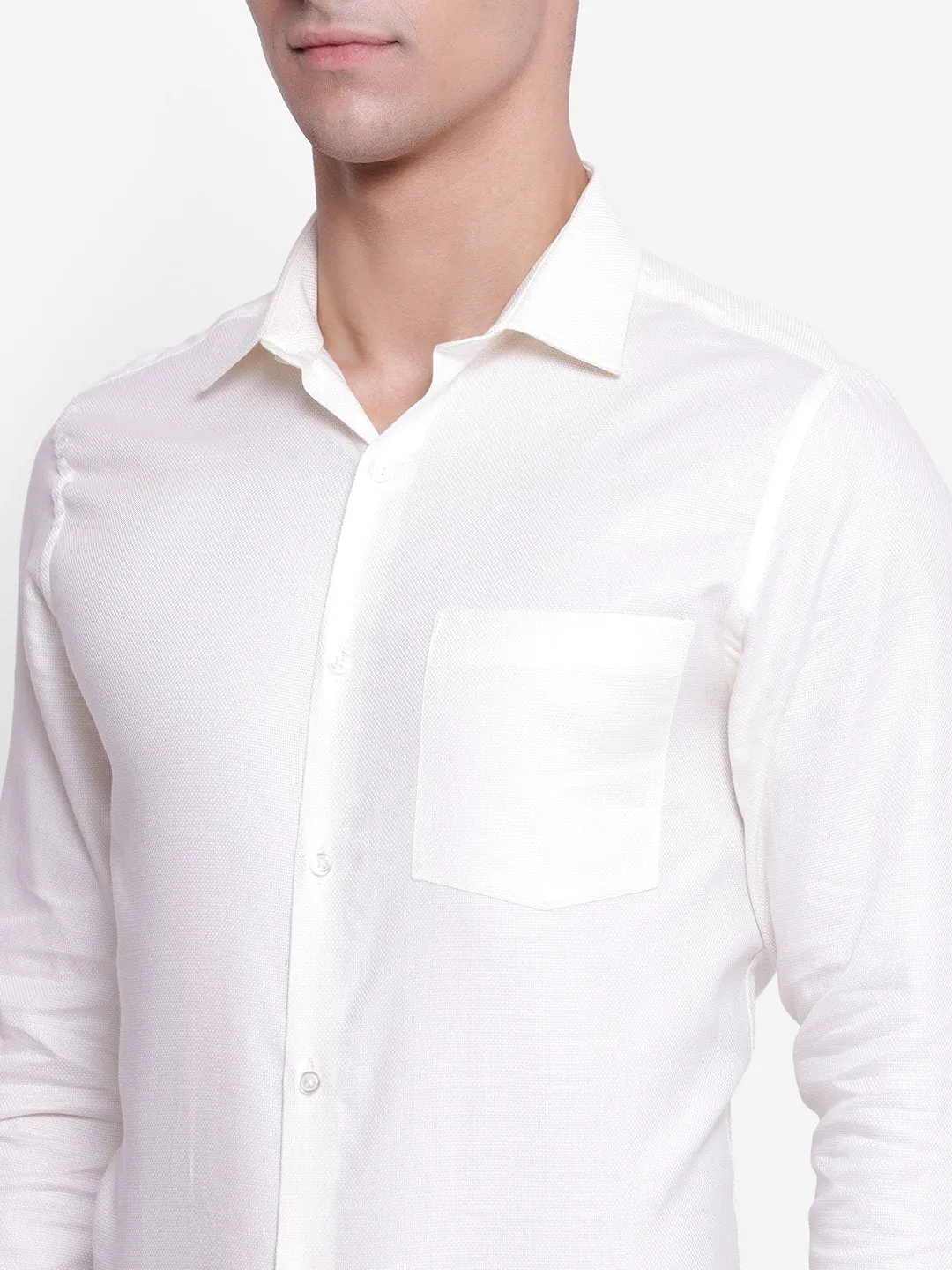 Anti-Bacterial Men Slim Fit Solid Spread Collar Formal White Shirt