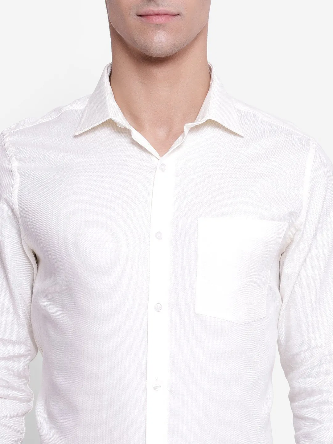 Anti-Bacterial Men Slim Fit Solid Spread Collar Formal White Shirt