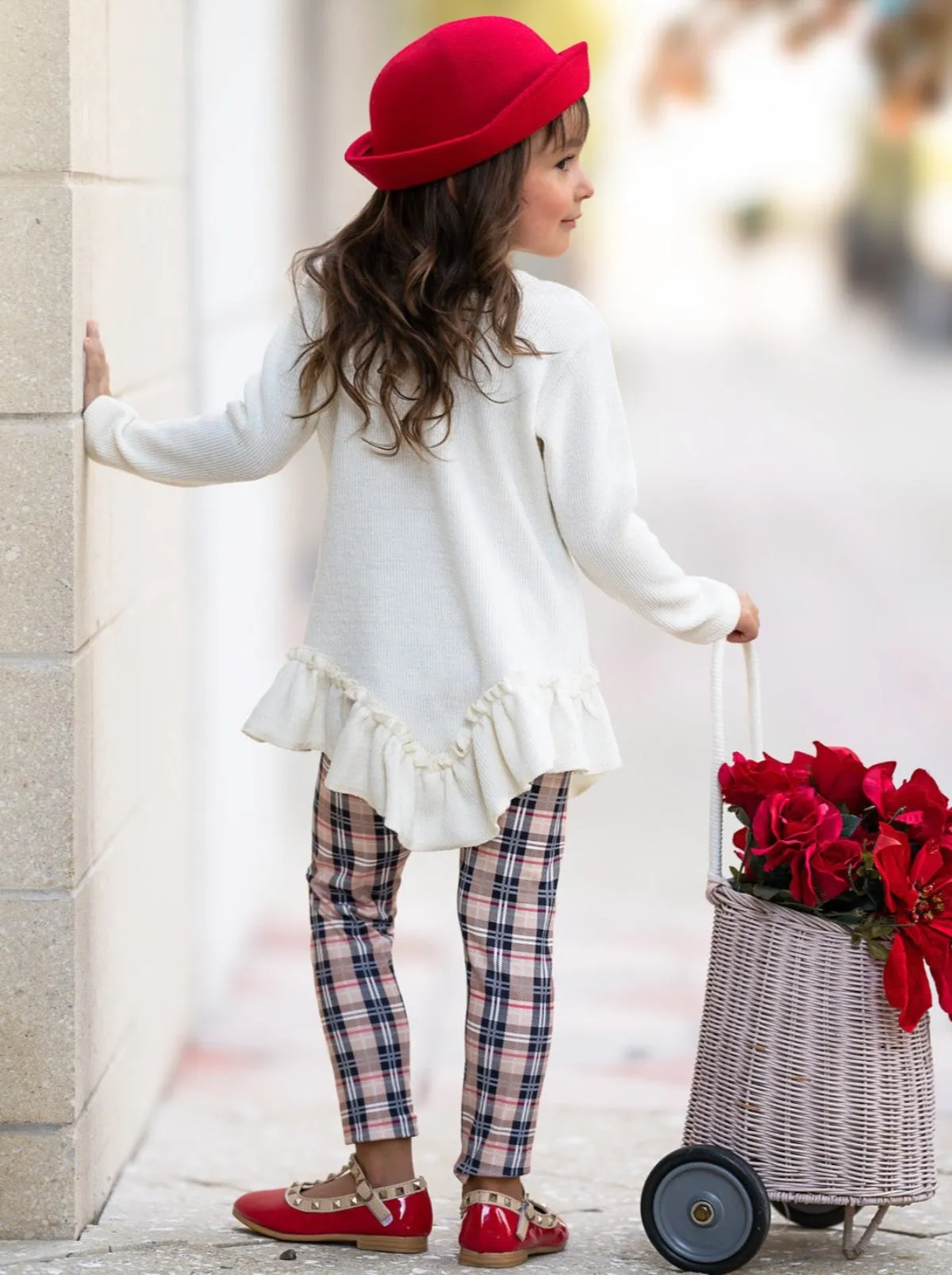 Autumn Breeze Ruffle Tunic And Plaid Legging Set