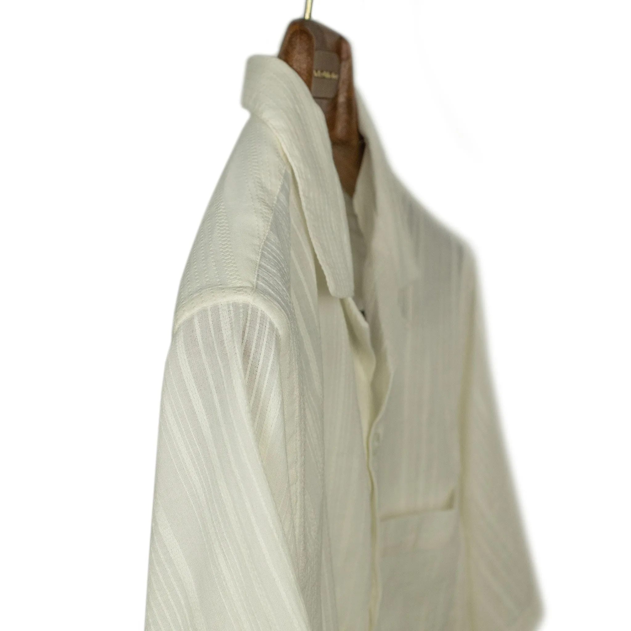 Bahia camp collar shirt in ecru cotton with jacquard stripes