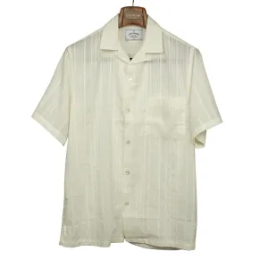 Bahia camp collar shirt in ecru cotton with jacquard stripes