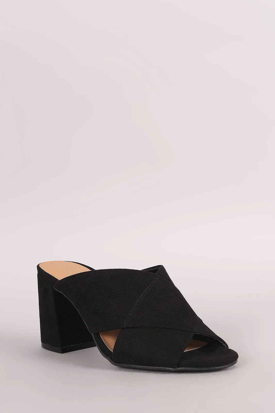 Bamboo Suede Crisscross Chunky Mule Heel