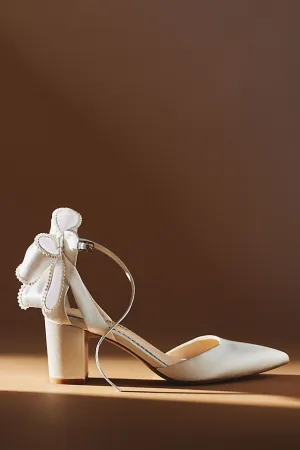 Bella Belle Molly Block Heel Shoes with Pearl Bow, Ivory