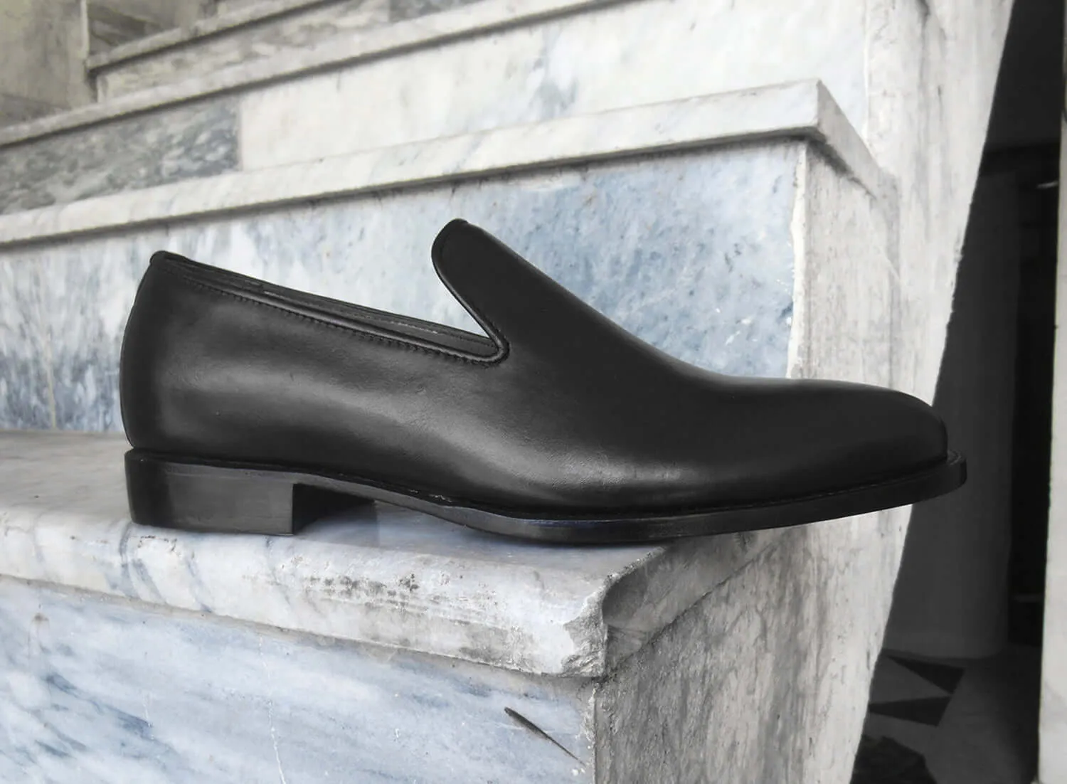 Bespoke Black Leather Penny Loafer for Men's