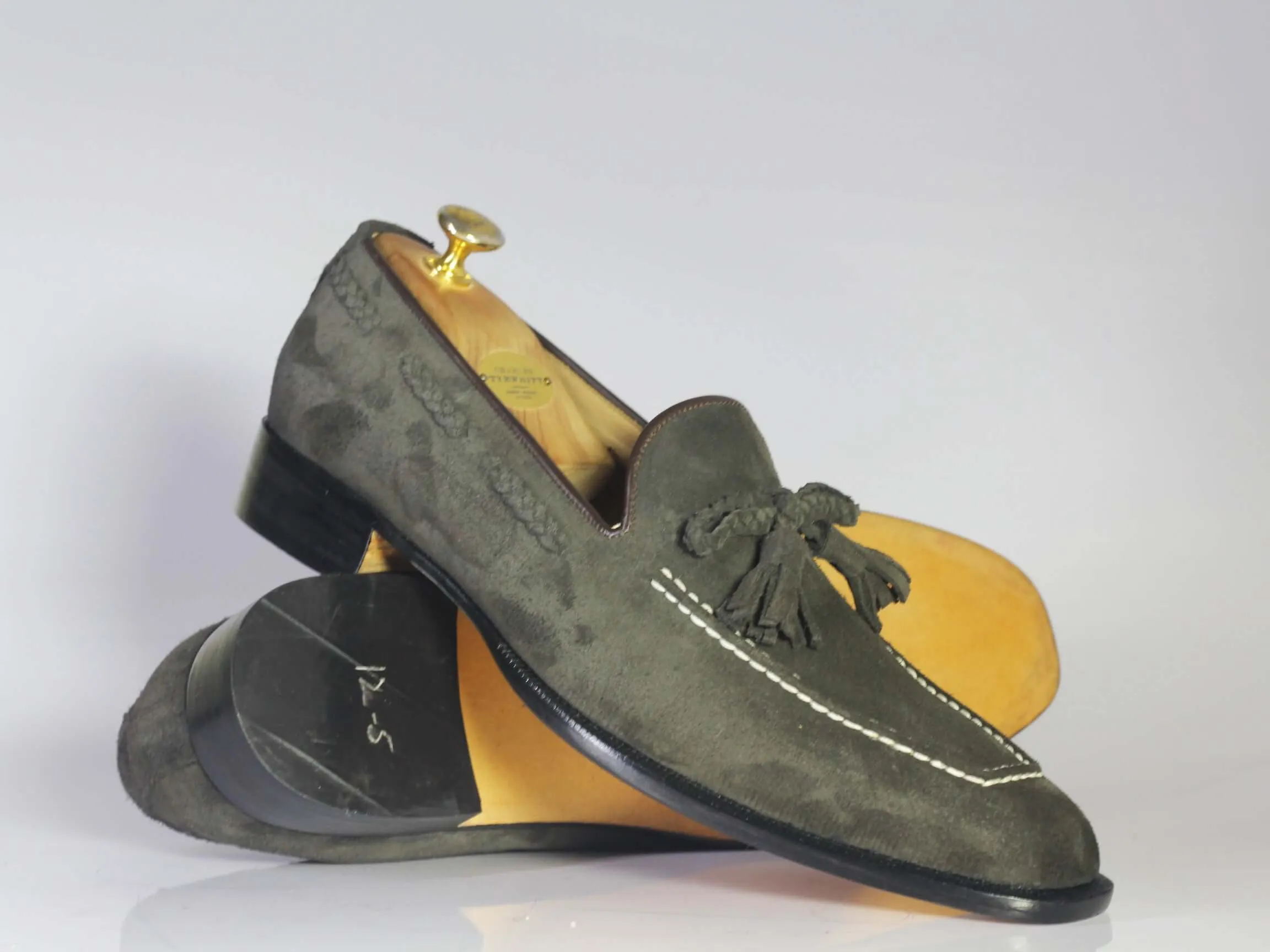 Bespoke Black Suede Tussle Loafer For Men