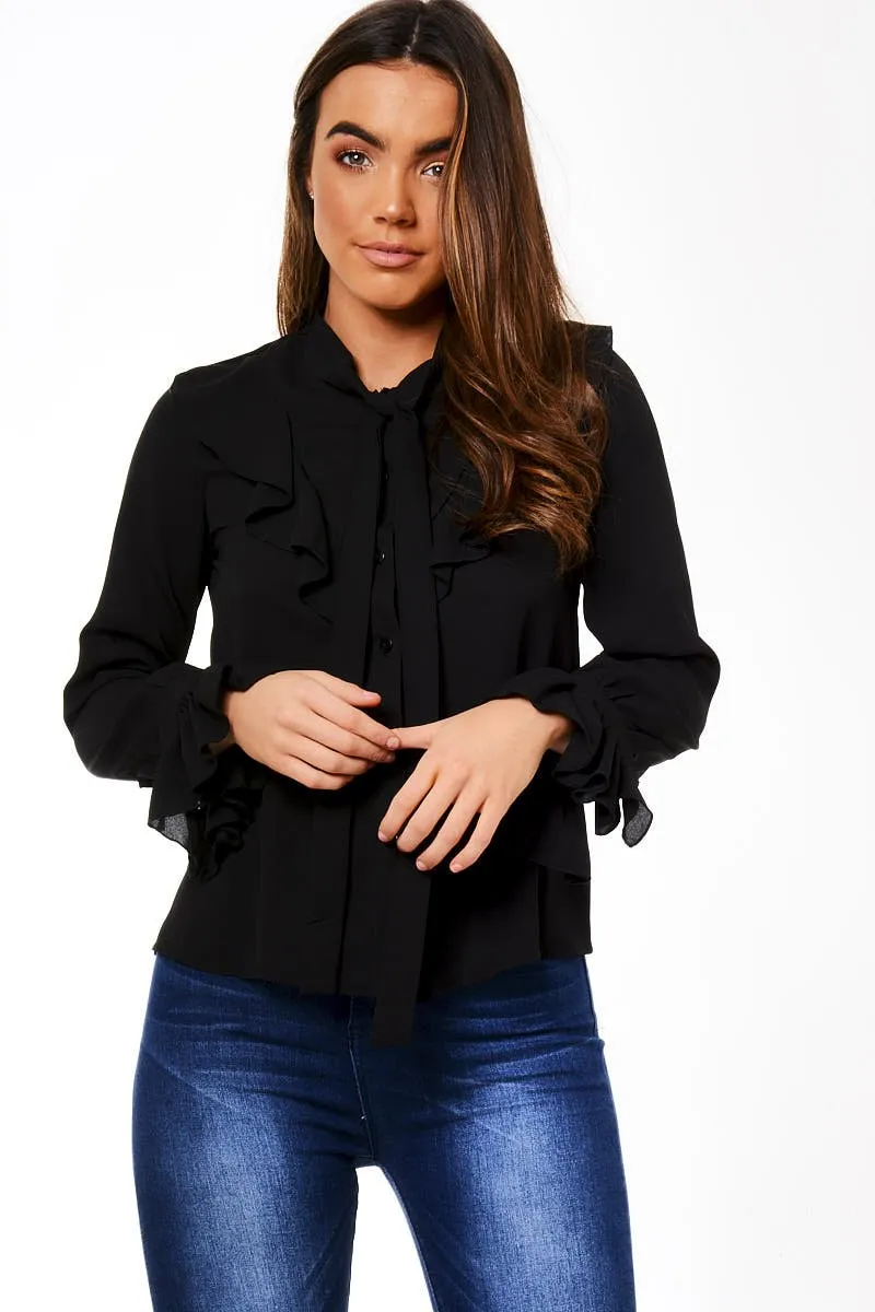 Black Frill Sleeve Blouse - Amara