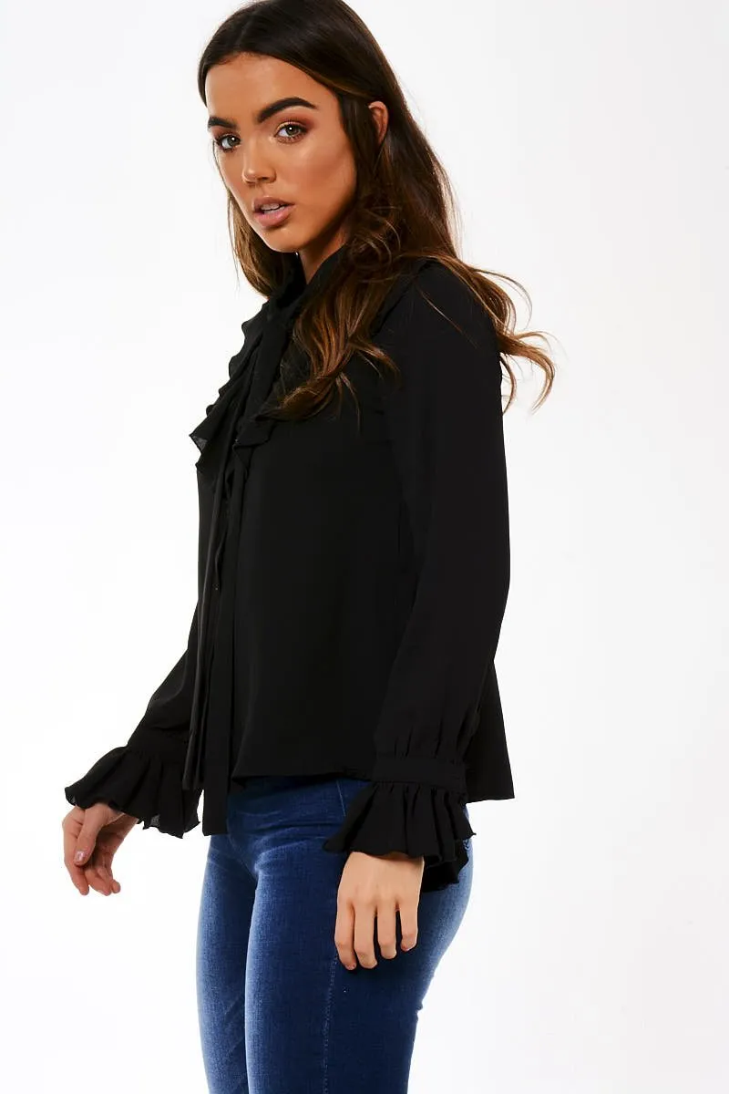 Black Frill Sleeve Blouse - Amara