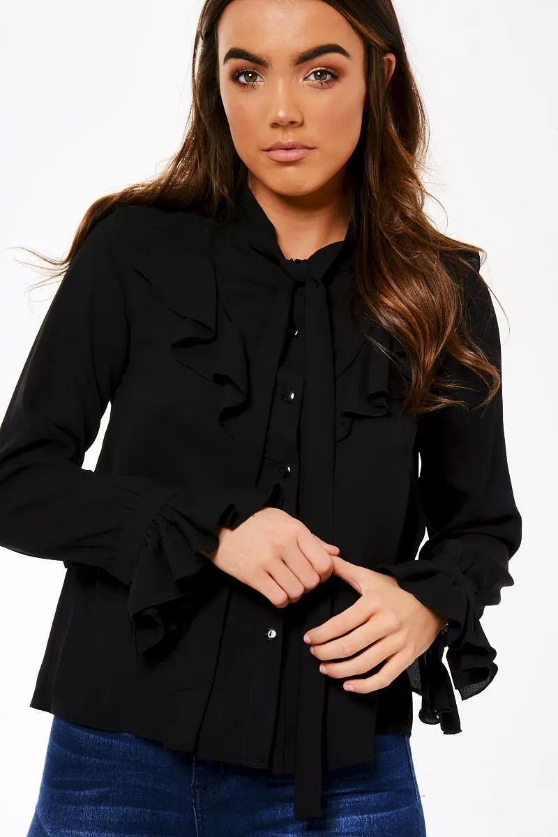 Black Frill Sleeve Blouse - Amara