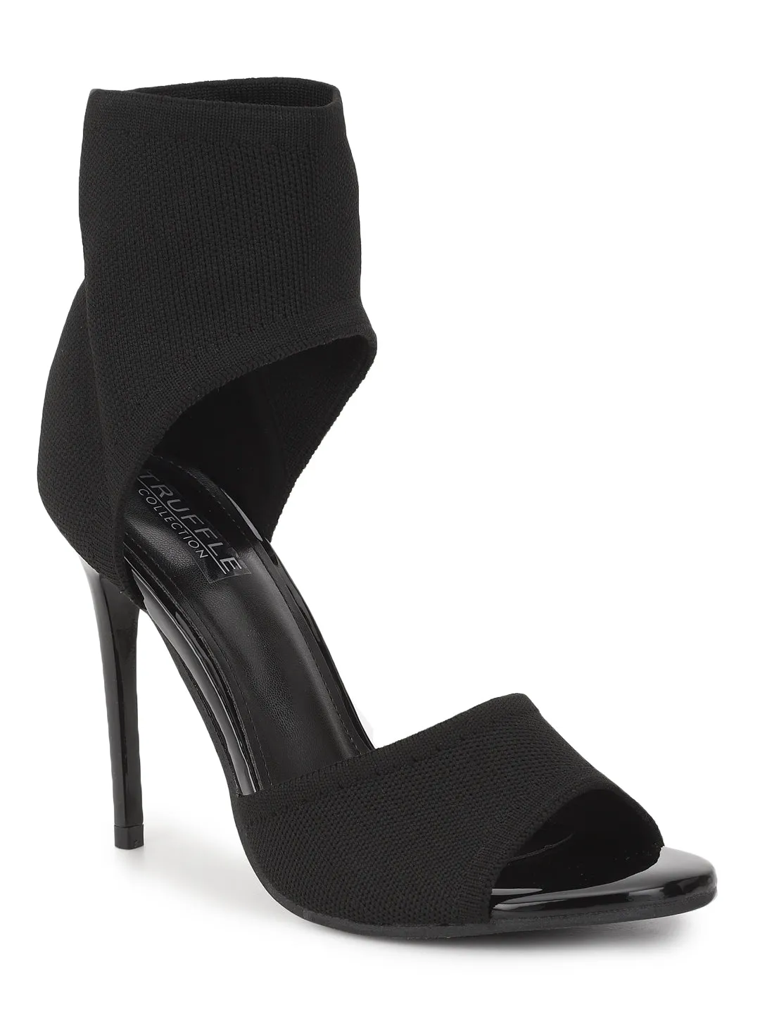 Black Knitted Stiletto Sandals (TC-CN-3212-1-BLK)