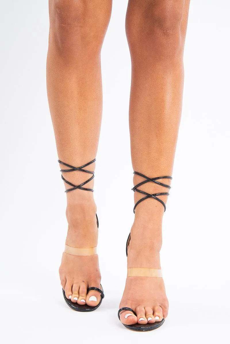 Black Patent Snake Strappy Heels - Dasie