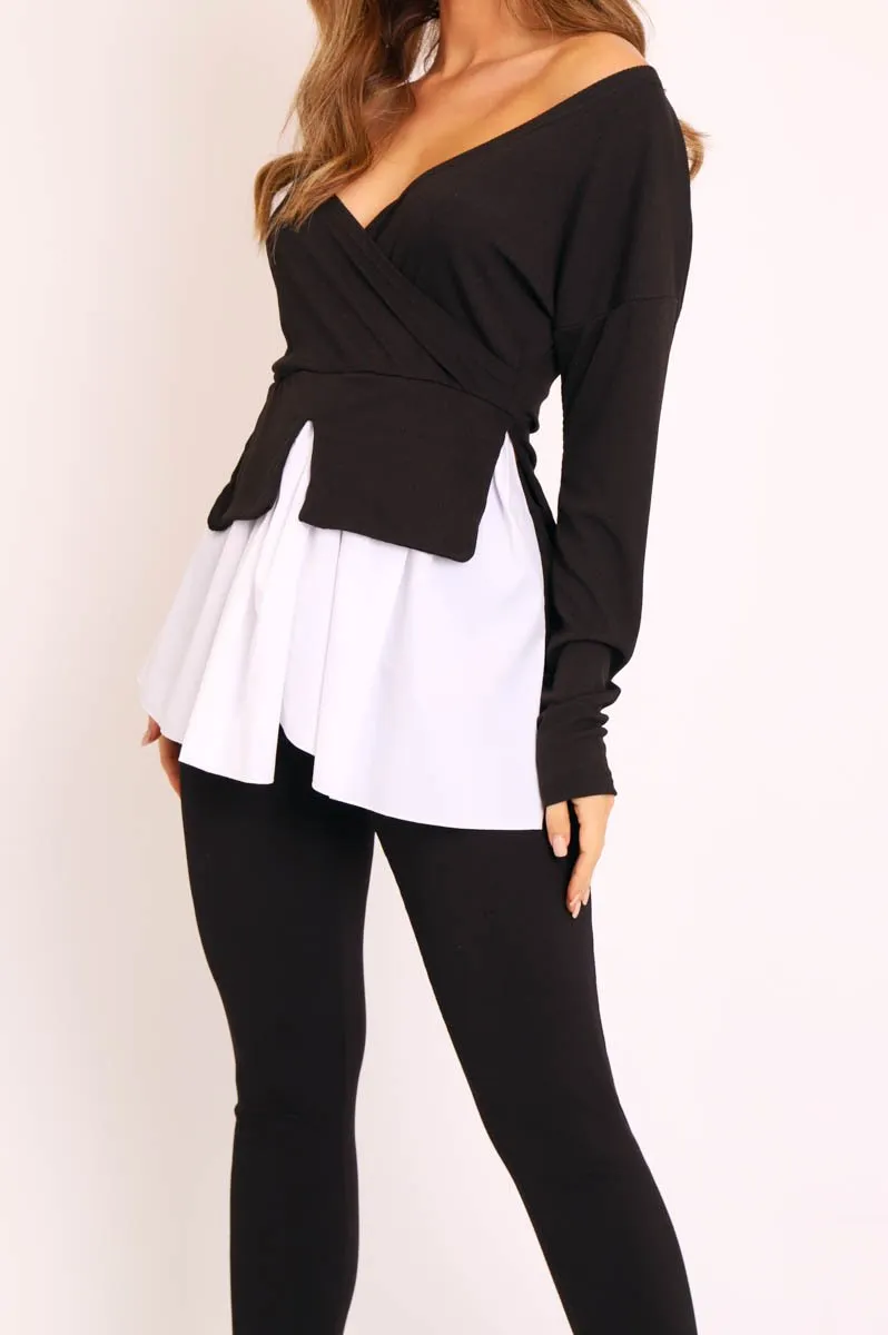 Black Plunge Shirt Insert Top Legging Co-ord - Destine