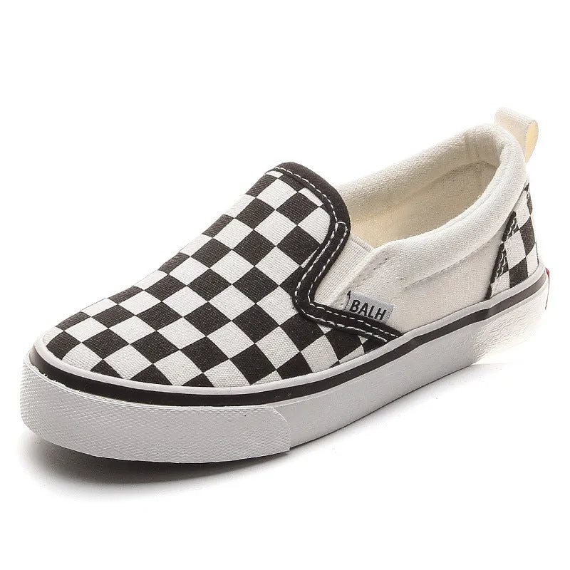 Black White Check Slip On Sneakers