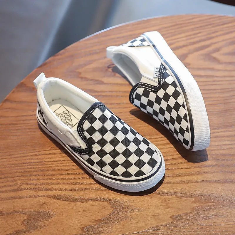 Black White Check Slip On Sneakers