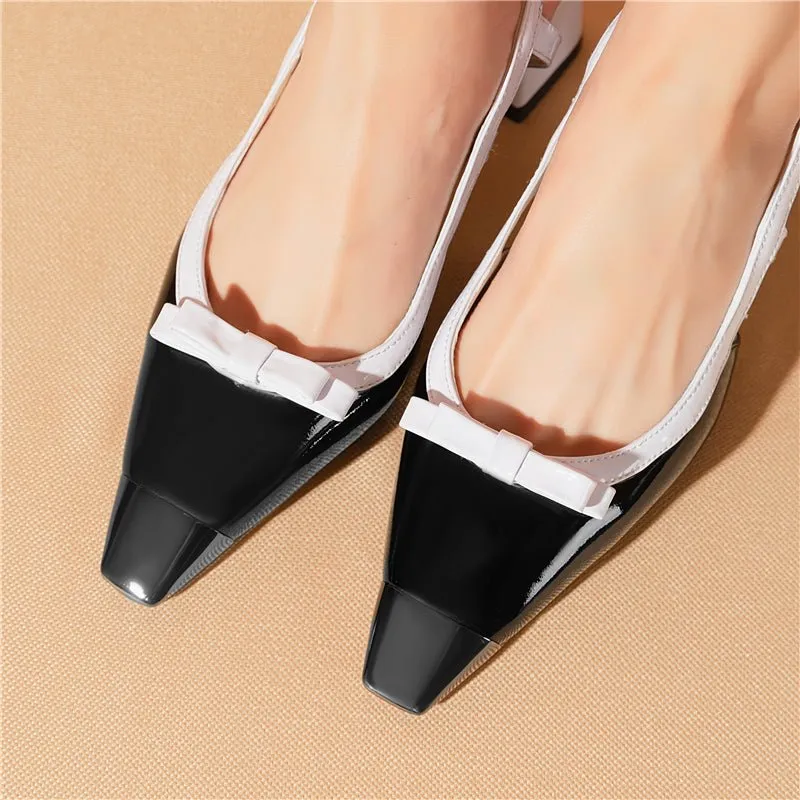 BowLux Leather Chic Heel Pumps