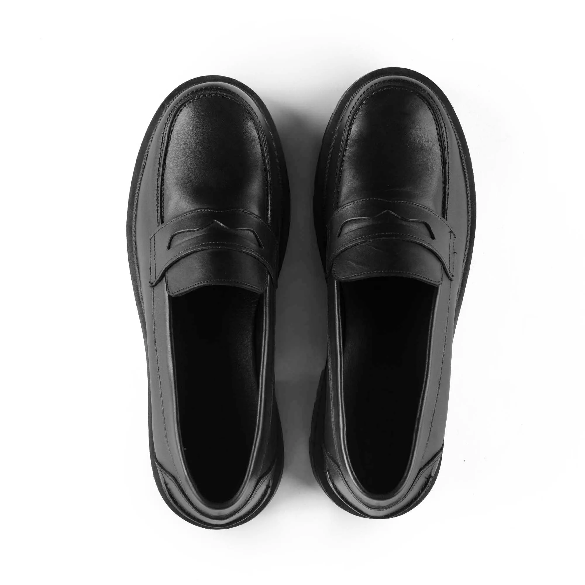 Brio Derby Lug Sole Penny Loafers-Black