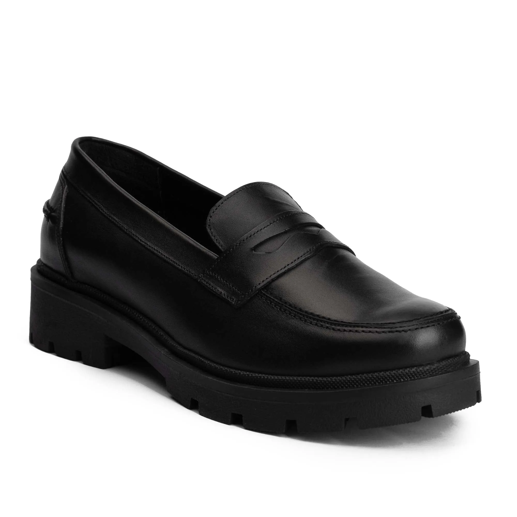 Brio Derby Lug Sole Penny Loafers-Black