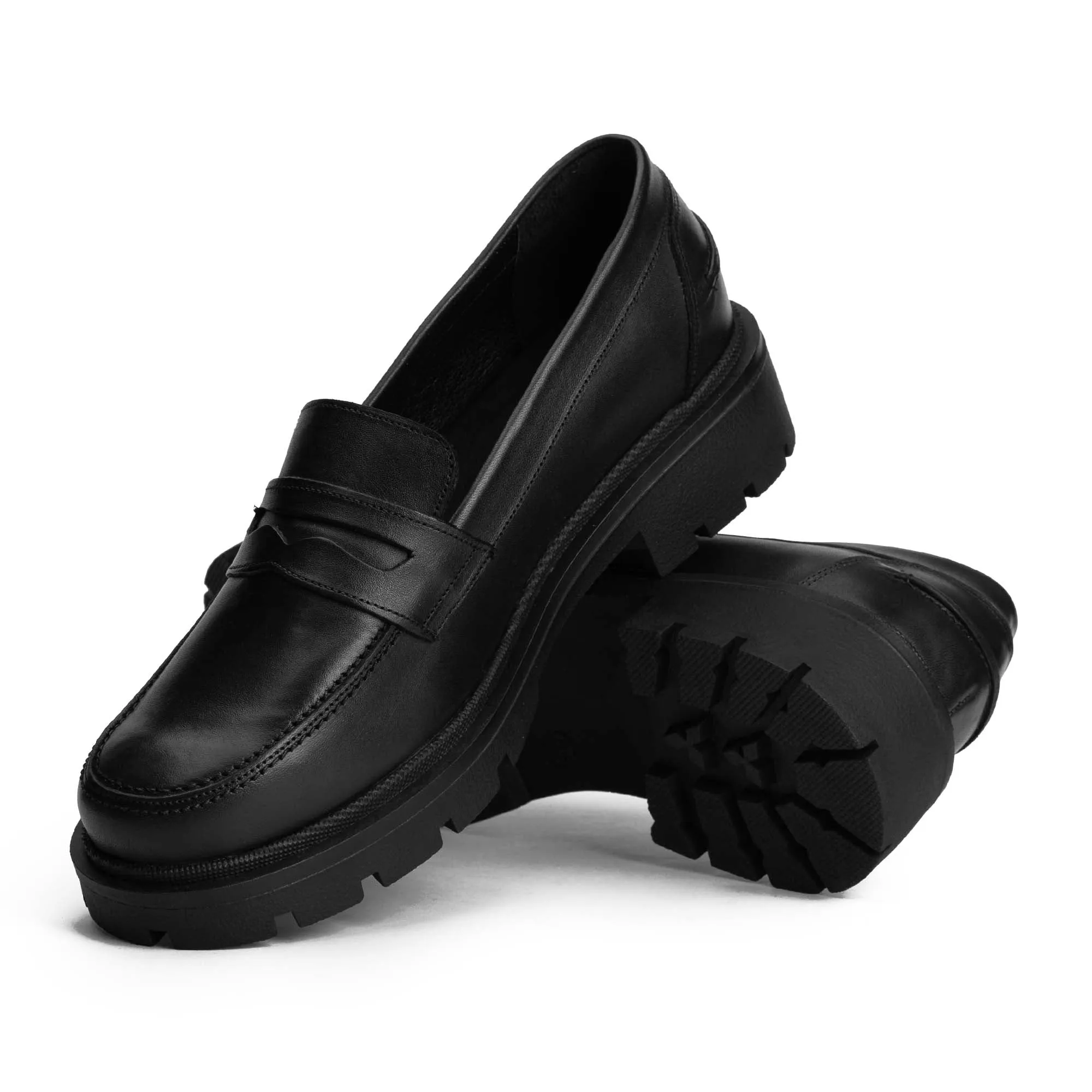 Brio Derby Lug Sole Penny Loafers-Black