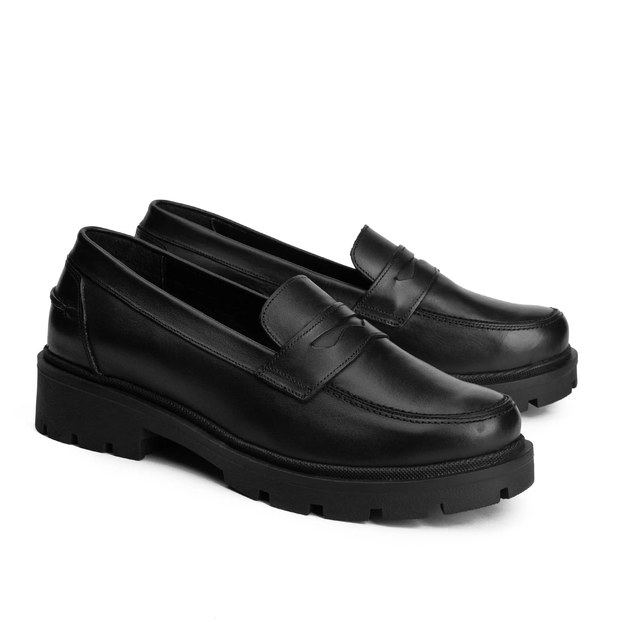 Brio Derby Lug Sole Penny Loafers-Black