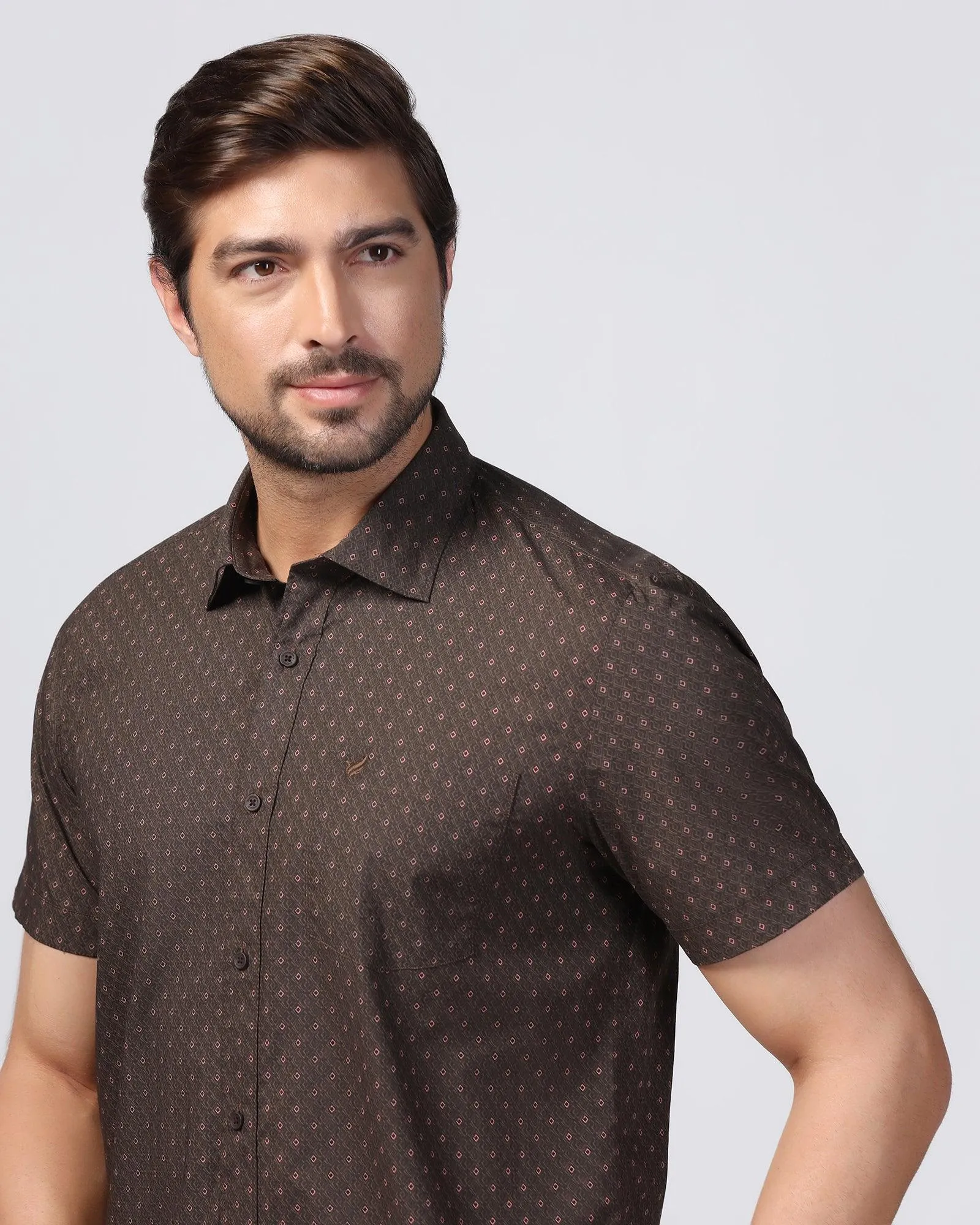 Casual Half Sleeve Brown Printed Shirt - Arwen