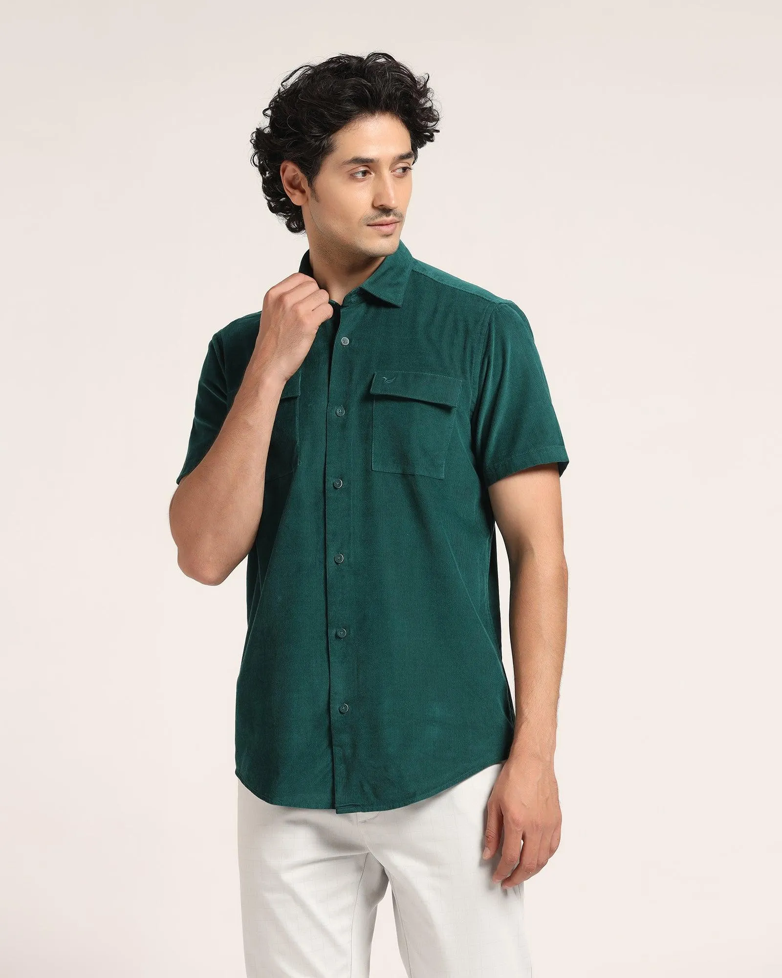 Casual Half Sleeve Green Textured Shirt - Westin