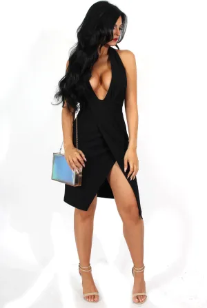 Cherie Black Halterneck Midi Dress