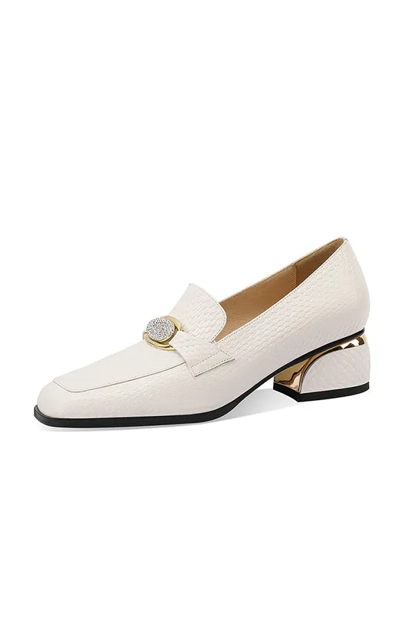 Chic LeatherLux Square Toe Low-med Heels