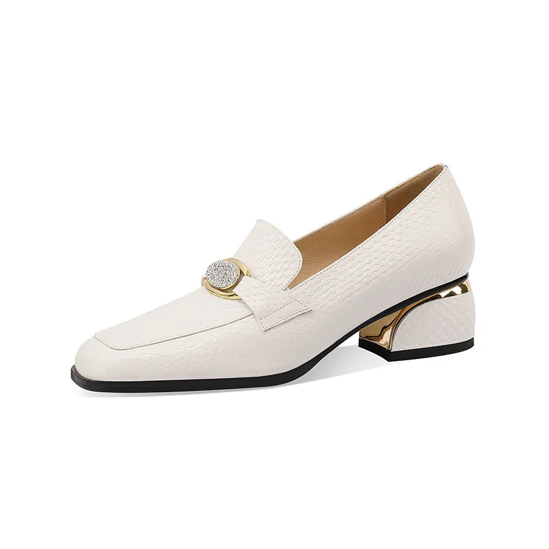 Chic LeatherLux Square Toe Low-med Heels