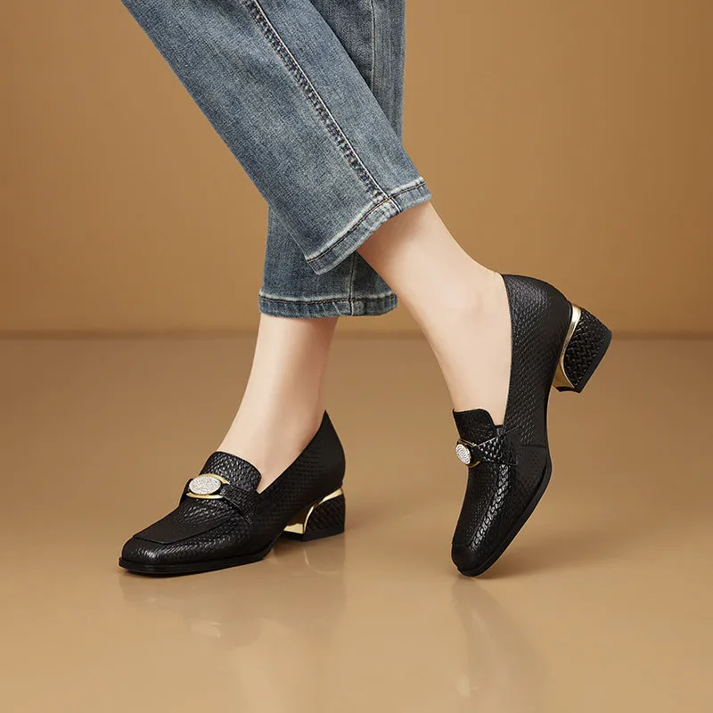 Chic LeatherLux Square Toe Low-med Heels