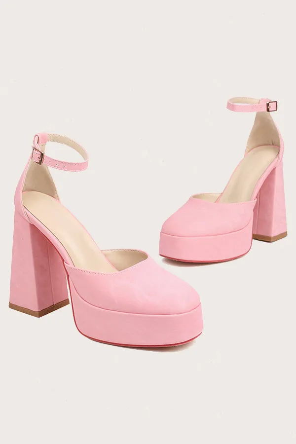 Chic Versatile Round Toe Chunky High Heels