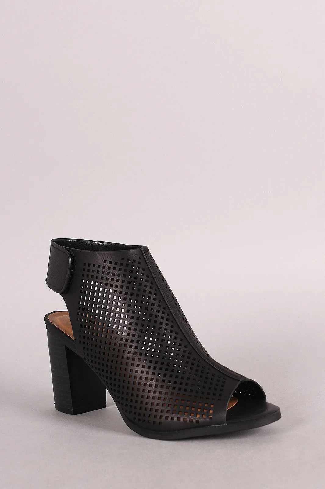 City Classified Perforated Peep Toe Chunky Heel