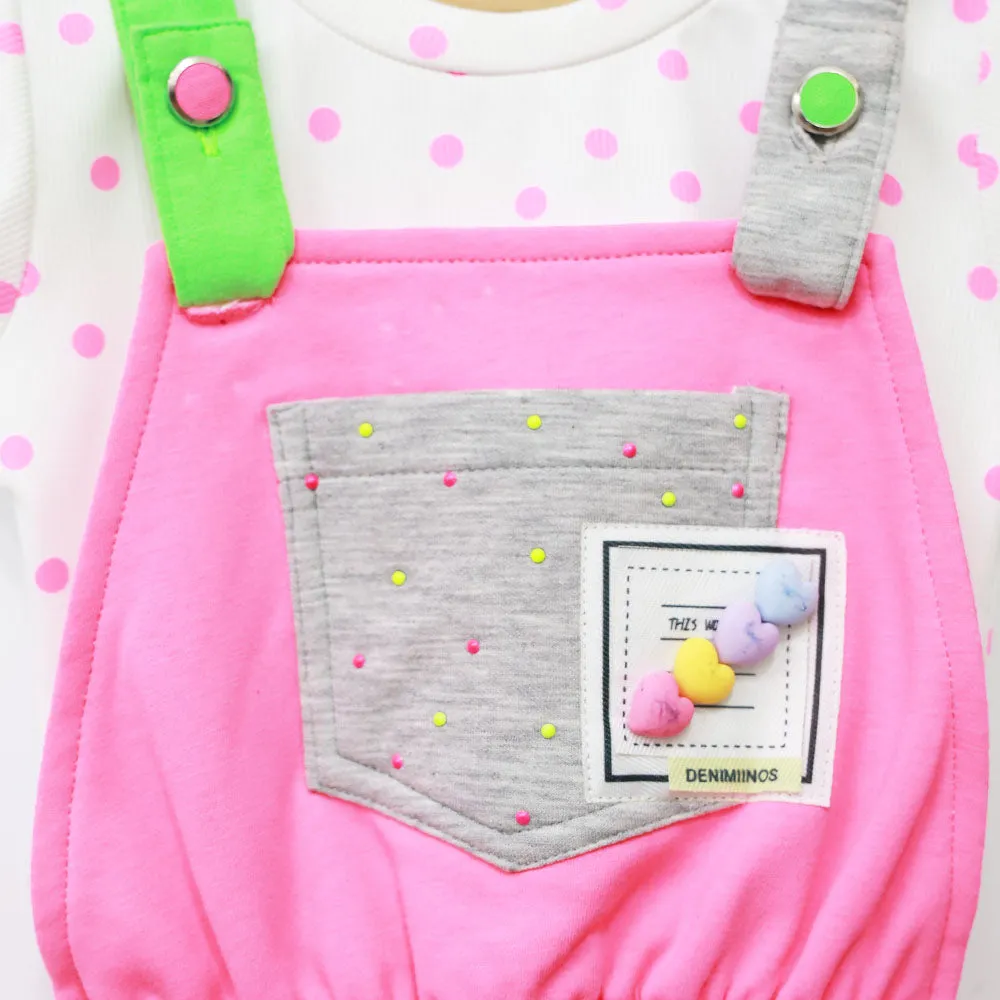 Colorblock Dungaree With White Polka Dots Top