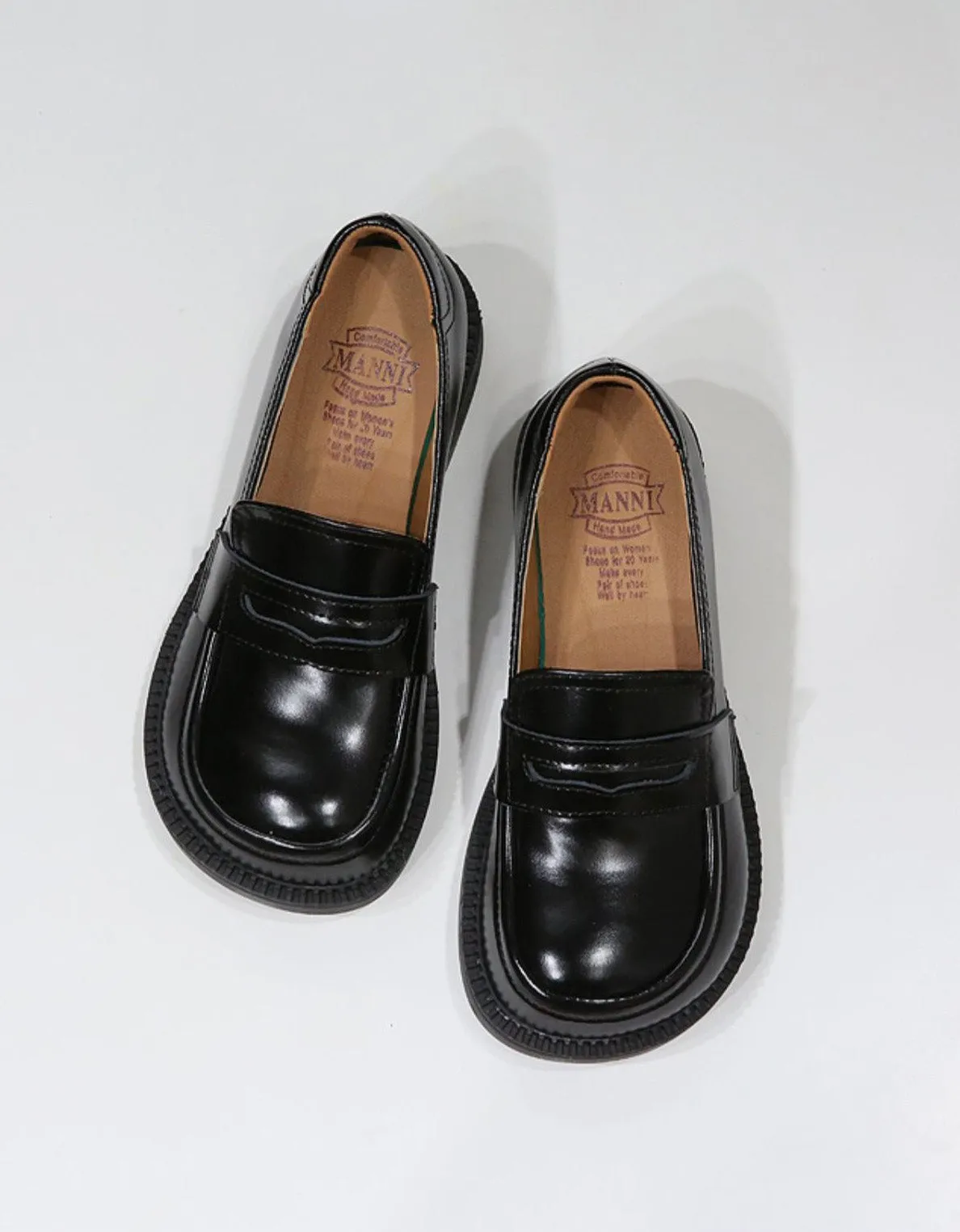 Comfortable Retro Leather Wide Toe Box Loafers