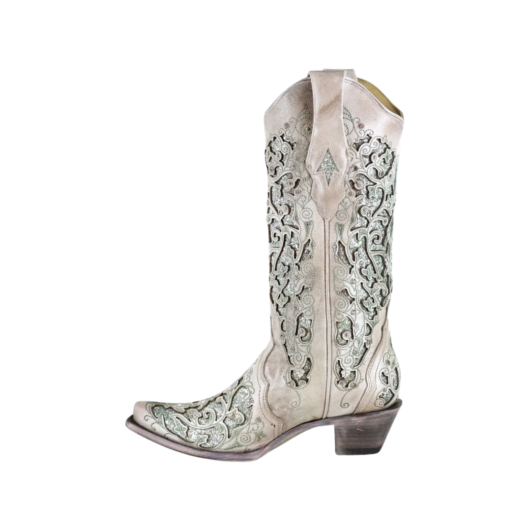 Corral Women's Crystals Inlay Martina Green White Glitter Boots