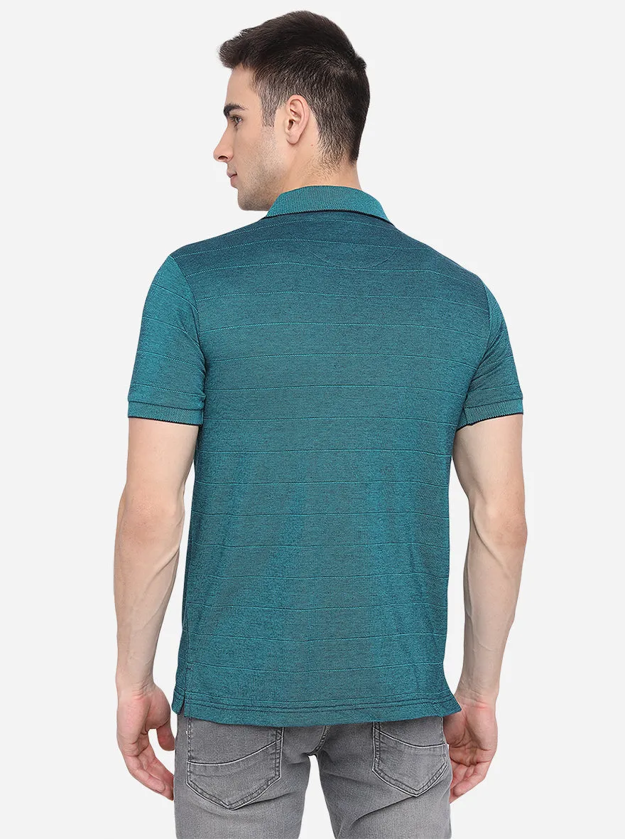 Duck Green Striped Slim Fit Polo T-Shirt | Greenfibre