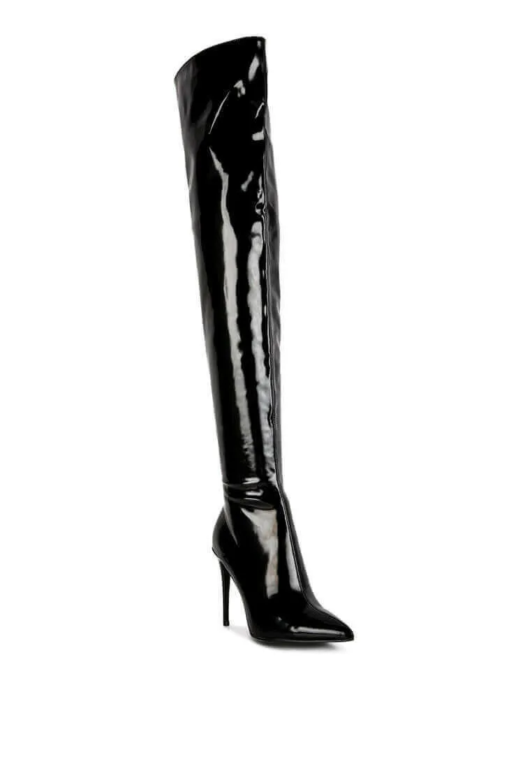 eclectic patent pu long stiletto boots